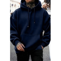 Tarz Cool Regular Kapüşonlu Sweatshirt Erkek Unisex 3 İplik Şardonlu %100 Pamuk Basic Hoodie Lacivert Tarz Cool Regular Kapüşonlu Sweatshirt Erkek Unisex 3 İplik Şardonlu %100 Pamuk Basic Hoodie Lacivert