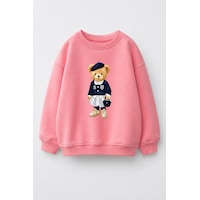 Monila Kız Çocuk 3 İplik Kumaş Pamuklu Ayıcık Baskılı Sweatshirt Pembe Monila Kız Çocuk 3 İplik Kumaş Pamuklu Ayıcık Baskılı Sweatshirt Pembe