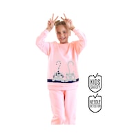 Kız Çocuk Kışlık Kedi ve Çizgili Desenli Pembe Uzun Kollu 2 Parça Eşofman Takımı 3-8 Yaş Kız Çocuk Kışlık Kedi ve Çizgili Desenli Pembe Uzun Kollu 2 Parça Eşofman Takımı 3-8 Yaş