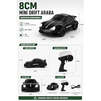 8cm 1:64 Ölçek Uzaktan Kumandalı Drift Araba Led Işıklı Şarjlı Oyuncak Siyah 8cm 1:64 Ölçek Uzaktan Kumandalı Drift Araba Led Işıklı Şarjlı Oyuncak Siyah