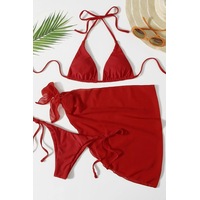 Angelsin Pareolu Bağlamalı 3'lü Bikini Takım Set Çıkartılabilir Kaplı Kırmızı Angelsin Pareolu Bağlamalı 3'lü Bikini Takım Set Çıkartılabilir Kaplı Kırmızı
