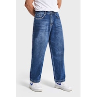 it's basic Erkek Koyu Mavi Renk 3w5-5 Loose Baggy Fit Bol Kesim Cep Nakış Detaylı Denim Jean it's basic Erkek Koyu Mavi Renk 3w5-5 Loose Baggy Fit Bol Kesim Cep Nakış Detaylı Denim Jean