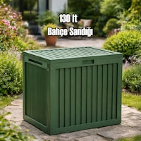 Porsima 161001-005 130lt Kilitli Organizer Kapaklı Bahçe Balkon Kiler Sandığı Çok Amaçlı Depolama Sandığı Yeşil Yeşil
