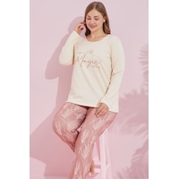 Siyah İnci Pamuklu Curve Büyük Beden Battal Boy Örme Pijama Takım24240750 Krem Siyah İnci Pamuklu Curve Büyük Beden Battal Boy Örme Pijama Takım24240750 Krem