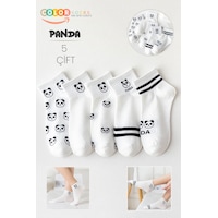5 Çift Beyaz Panda Desenli Yarım Kolej Kadın Çorap Seti Beyaz 5 Çift Beyaz Panda Desenli Yarım Kolej Kadın Çorap Seti Beyaz