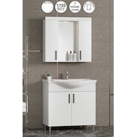 Leylak 80 cm Beyaz MDF Seramik Lavabolu Ayaklı Banyo Dolabı Takımı Leylak 80 cm Beyaz MDF Seramik Lavabolu Ayaklı Banyo Dolabı Takımı
