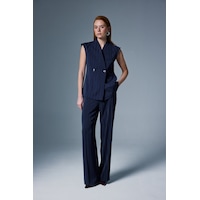 Sateen Anna Çizgili Pantolon - Lacivert-137094 Lacivert Sateen Anna Çizgili Pantolon - Lacivert-137094 Lacivert