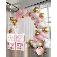 Krom Gold, Makaron Pembe Ve Beyaz Balon Temalı Baby Shower Set Baby Kutu Pembe Kalpli Ayıcık Folyo Ve Balon Zincir Set Pembe Krom Gold, Makaron Pembe Ve Beyaz Balon Temalı Baby Shower Set Baby Kutu Pembe Kalpli Ayıcık Folyo Ve Balon Zincir Set Pembe