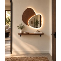 Ledli Dekoratif Asimetrik Model Aynalı Dresuar - Raf Ceviz Ledli Dekoratif Asimetrik Model Aynalı Dresuar - Raf Ceviz