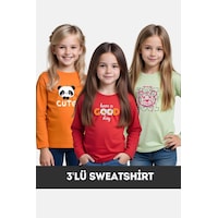 Fyk Kids Kız Çocuk Bisiklet Yaka 3'lü Basic Sweatshirt Çok Renkli Fyk Kids Kız Çocuk Bisiklet Yaka 3'lü Basic Sweatshirt Çok Renkli