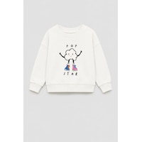 Monila Kız Çocuk 3 İplik Kumaş Pamuklu Popcorn Baskılı Sweatshirt Ekru Monila Kız Çocuk 3 İplik Kumaş Pamuklu Popcorn Baskılı Sweatshirt Ekru