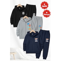 Fyk Kids 3 İplik Kalın Kışlık Baskı Detaylı Fermuarlı Kapüşonlu 6 Parça Erkek Çocuk Eşofman Takımı Siyah-gri-lacivert Fyk Kids 3 İplik Kalın Kışlık Baskı Detaylı Fermuarlı Kapüşonlu 6 Parça Erkek Çocuk Eşofman Takımı Siyah-gri-lacivert