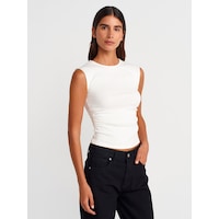 Dilvin 21054 Büzgülü Basic T-shirt-ekru Ekru Dilvin 21054 Büzgülü Basic T-shirt-ekru Ekru