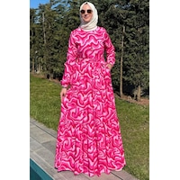 Rabia Şamlı Su Desenli Elbise Pembe Normal Rabia Şamlı Su Desenli Elbise Pembe Normal
