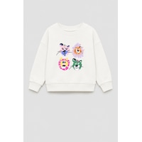 Monila Kız Çocuk 3 İplik Kumaş Pamuklu Hayvan Baskılı Sweatshirt Ekru Monila Kız Çocuk 3 İplik Kumaş Pamuklu Hayvan Baskılı Sweatshirt Ekru