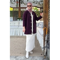 Rabia Şamlı Sedef Angora Triko Hırka Mürdüm Normal Rabia Şamlı Sedef Angora Triko Hırka Mürdüm Normal