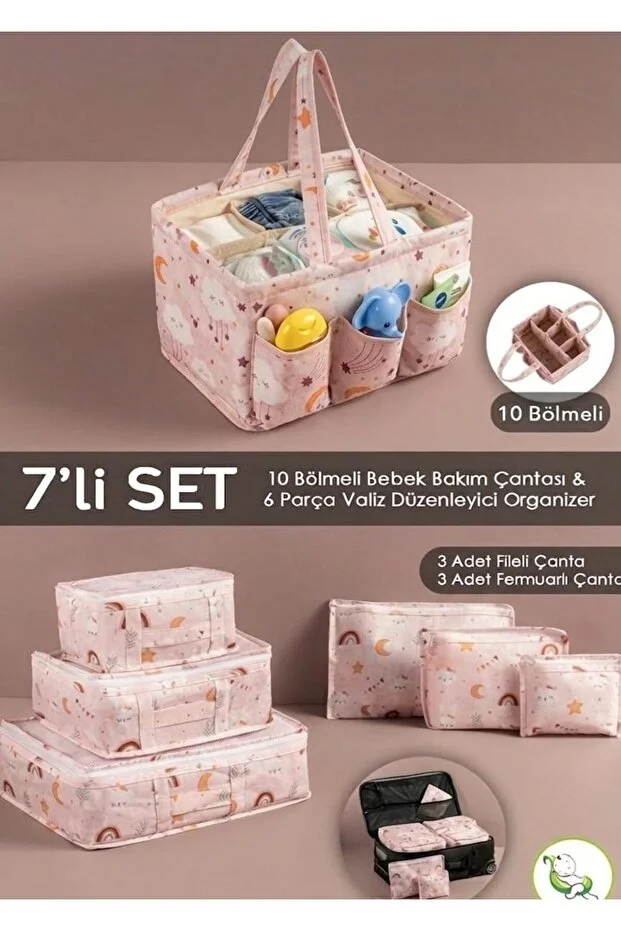 Lüx 7li Set I 6'lı Set Desenli Bavul Valiz Içi Çok Amaçlı Organizer I Taşınabilir Bakım Çantası 2 Li Set Pembe Lüx 7li Set I 6'lı Set Desenli Bavul Valiz Içi Çok Amaçlı Organizer I Taşınabilir Bakım Çantası 2 Li Set Pembe