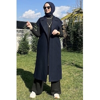 Rabia Şamlı Apoletli Lacivert Yelek Normal Rabia Şamlı Apoletli Lacivert Yelek Normal