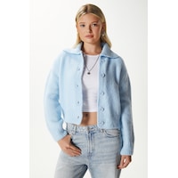 Ritnice Kadın Lean Yumuşak Doku Polo Yaka Mavi Basic Triko Hırka Hı00179 Mavi Ritnice Kadın Lean Yumuşak Doku Polo Yaka Mavi Basic Triko Hırka Hı00179 Mavi