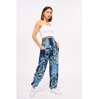 Giysa Mavi Etnik Desenli Kadın Şalvar Yoga Pantolonu %100 Viskon Çift Cepli - 2460 Mavi Giysa Mavi Etnik Desenli Kadın Şalvar Yoga Pantolonu %100 Viskon Çift Cepli - 2460 Mavi