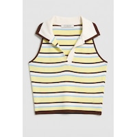 it's basic Kadın Sarı Çizgili S6-108 Crop Fit Polo Yaka İnce Yazlık Triko Body it's basic Kadın Sarı Çizgili S6-108 Crop Fit Polo Yaka İnce Yazlık Triko Body