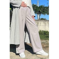 Rabia Şamlı Gri Keten Pantolon Normal Rabia Şamlı Gri Keten Pantolon Normal
