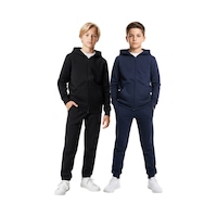 Panios Kids 2'li Fermuarlı Kanguru Cepli Kapüşonlu Düz Baskısız Erkek Çocuk Eşofman Takımı Siyah - Lacivert Panios Kids 2'li Fermuarlı Kanguru Cepli Kapüşonlu Düz Baskısız Erkek Çocuk Eşofman Takımı Siyah - Lacivert