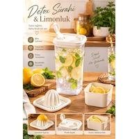 Porsima 1110 Detoks Sürahi & Limonluklu Matara Şeffaf-beyaz 2 Lt