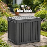 Porsima 161001-012 130lt Kilitli Organizer Kapaklı Bahçe Balkon Kiler Sandığı Çok Amaçlı Depolama Sandığı Gri Antrasit