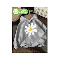 Herkesemoda Papatya Baskı Detaylı İçi Polarlı Kapüşonlu Sweatshirt Gri Herkesemoda Papatya Baskı Detaylı İçi Polarlı Kapüşonlu Sweatshirt Gri