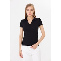 Hdm Kadın Siyah Polo Yaka Fitilli Günlük Bluz - H6038 Hdm Kadın Siyah Polo Yaka Fitilli Günlük Bluz - H6038