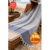 Calmera Çizgili Peştemal Pamuk - Doğal Saçaklı Plaj, Deniz, Havuz, Spa, Sauna, Spor, Seyahat Havlu - Lacivert Calmera Çizgili Peştemal Pamuk - Doğal Saçaklı Plaj, Deniz, Havuz, Spa, Sauna, Spor, Seyahat Havlu - Lacivert