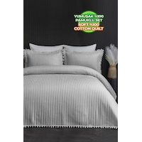 Evlen Home Collection Ponponlu Çift Kişilik %100 Pamuk Yatak Örtüsü Pike Takımı Gri Evlen Home Collection Ponponlu Çift Kişilik %100 Pamuk Yatak Örtüsü Pike Takımı Gri