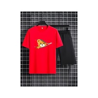 Medinenur Fermuar Ayıcık Desen Baskılı T-shirt Short Bol Paça Rahat Kalıp Siyah Alt Siyah Üst Short Takım Kırmızı Medinenur Fermuar Ayıcık Desen Baskılı T-shirt Short Bol Paça Rahat Kalıp Siyah Alt Siyah Üst Short Takım Kırmızı