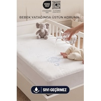 Babydry Bambu Desenli Oeko-tex Sertifikalı Sıvı Geçirmez Bebek Alezi - Fitted Yumuşak Dokulu Bebek Yatak Koruyucu Beyaz
