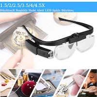 3 Lens 2 Led Işıklı Gözlük Tipi Büyüteç Usb Şarjlı Büyüteç 1.5x 4.5x Profesyonel Okuma Hobi İçin