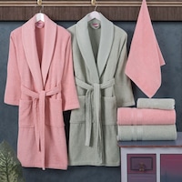 Hobby Casual 6 Parça Aile Bornoz Seti-pembe Su Yeşili Hobby Casual 6 Parça Aile Bornoz Seti-pembe Su Yeşili
