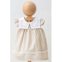 Cantoy Kız Bebek Kare Yaka Keten Elbise Kahverengi Cantoy Kız Bebek Kare Yaka Keten Elbise Kahverengi