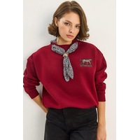 Shade Kadın Fular Detaylı Leopar Nakışlı Üç İplik Şardonlu Oversize Sweatshirt 6917 60283616 - Bordo Shade Kadın Fular Detaylı Leopar Nakışlı Üç İplik Şardonlu Oversize Sweatshirt 6917 60283616 - Bordo