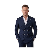 Deep Sea Deepsea Erkek Lacivert Slim Fit Kruvaze Takım Elbise Likralı Çizgili Dokulu Metal Düğmeli 2600820 Deep Sea Deepsea Erkek Lacivert Slim Fit Kruvaze Takım Elbise Likralı Çizgili Dokulu Metal Düğmeli 2600820