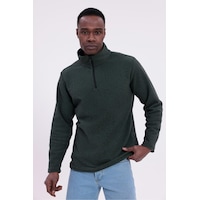 Freemen Erkek Fit Dik Yaka Yarım Fermuarlı Sweatshirt Polar Haki