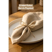 Lınen 6 Adet Organik Ham Yıkanmış Keten Servis Peçetesi 40 X 40 Cm Sofra Sunum Seti Bej