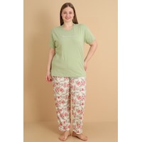 Wordex Mirano 4503 Çiçekli Kısa Kollu Pamuklu Penye Büyük Beden Kadın Pijama Takımı Yeşil Wordex Mirano 4503 Çiçekli Kısa Kollu Pamuklu Penye Büyük Beden Kadın Pijama Takımı Yeşil