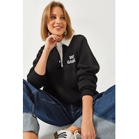 Shade Kadın Polo Yaka Üç İplik Şardonlu Sweatshirt 2069 60261149 - Siyah Shade Kadın Polo Yaka Üç İplik Şardonlu Sweatshirt 2069 60261149 - Siyah