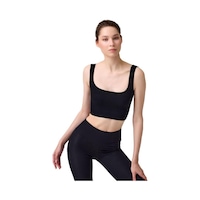 Cottonhill Premium - Kadın Siyah Seamless Orta Boy Kare Yaka Crop Top Büstiyer Siyah