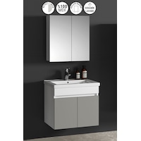 Çiğdem 55 Cm Beyaz-inox Balon Mdf Seramik Lavabolu Asma Banyo Dolabı Takımı