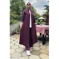 Rabia Şamlı Başak Pantolonlu Takım Bordo Normal Rabia Şamlı Başak Pantolonlu Takım Bordo Normal