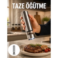 Işıklı Pilli Baharat Değirmeni Taze Ve Pratik Öğütme Yeni Nesil Gümüş Işıklı Pilli Baharat Değirmeni Taze Ve Pratik Öğütme Yeni Nesil Gümüş