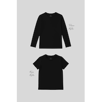 Standart Fit Basic O Yaka 2li Paket Siyah Unisex Çocuk T-shirt Siyah Standart Fit Basic O Yaka 2li Paket Siyah Unisex Çocuk T-shirt Siyah