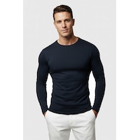 Deepsea Lacivert Dar Kalıp Likralı %90 Pamuk Erkek Sweatshirt Vücuda Oturan İnce Penye Sweat 2300423 Lacivert Deepsea Lacivert Dar Kalıp Likralı %90 Pamuk Erkek Sweatshirt Vücuda Oturan İnce Penye Sweat 2300423 Lacivert